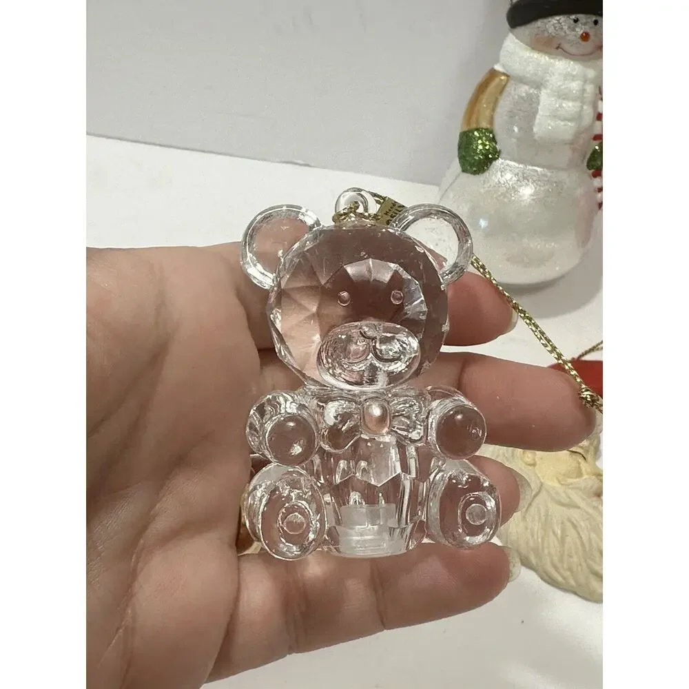 Lot 4 Christmas Tree Ornaments Snowmen, Clear Bear, Moon Santa, Jingle Bell Ball